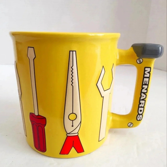 Menards 16 Oz. Mug Cup, Yellow, New, Raised Tool Motif - Picture 1 of 6